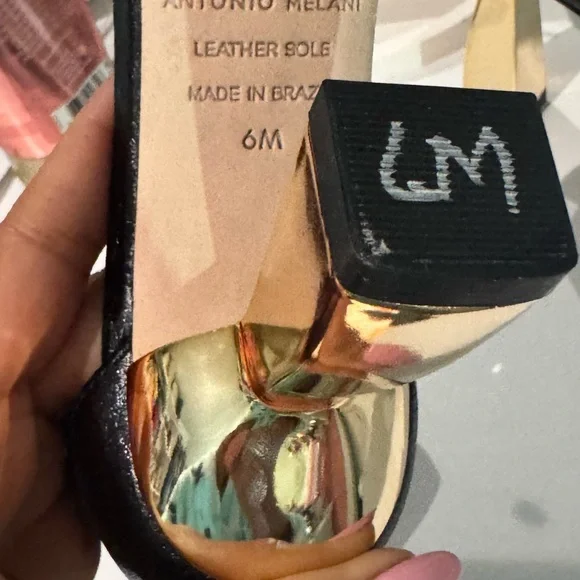 ANTONIO MELANI Black Heels with Gold Accent - Picture 9 of 9